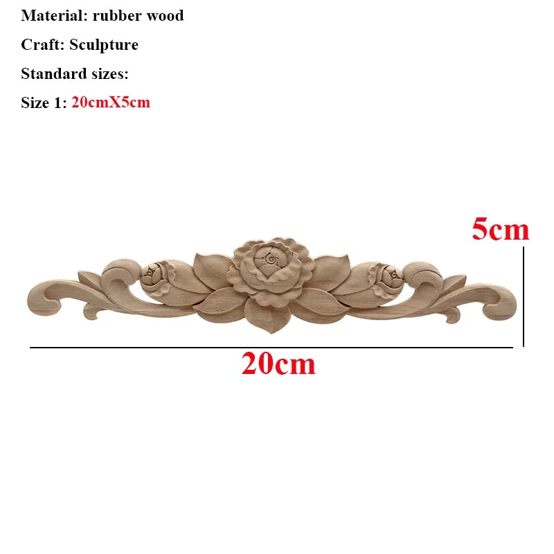 VZLX Wood Carved Decal Corner Frame Doors Furniture Woodcarving Decorative Wooden Figurines Craft Long Applique Decoration