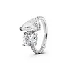 14K White Gold Round and Pear Lab Diamond Toi et Moi Ring with Pave Design