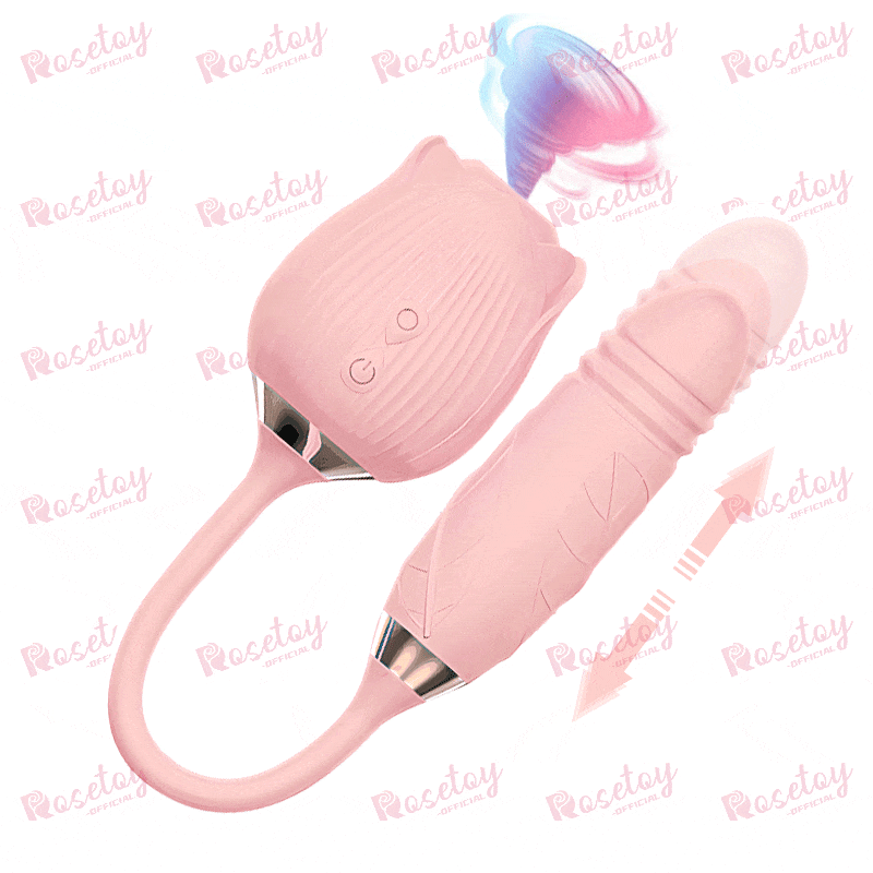 The Rose Toy Clit Sucker With Thrusting Bullet Vibrator - Pink  