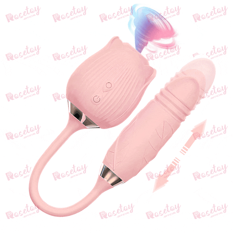 The Rose Toy Clit Sucker With Thrusting Bullet Vibrator - Pink Rose Toy