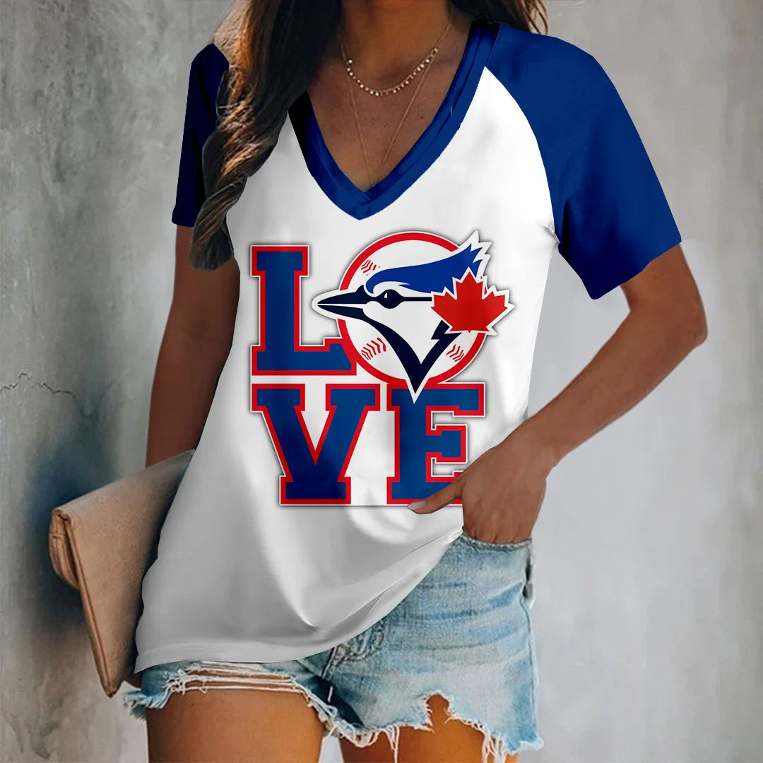 Women's Printed Short Casual V-Neck T-Shirt