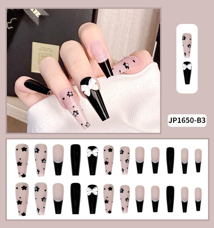 Fashion 24pc/set 10 Sizes Fake Nails Full Cover French False Nail Tips With Double-Sided Nail Adhesive Tab Press On Nails Art-Nail Inspo