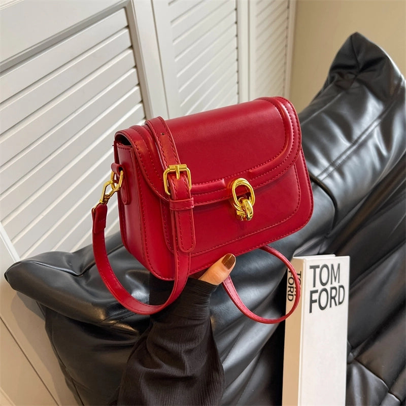 Women’s Pu Leather Solid Color Classic Style Square Lock Clasp Shoulder Bag Crossbody Bag