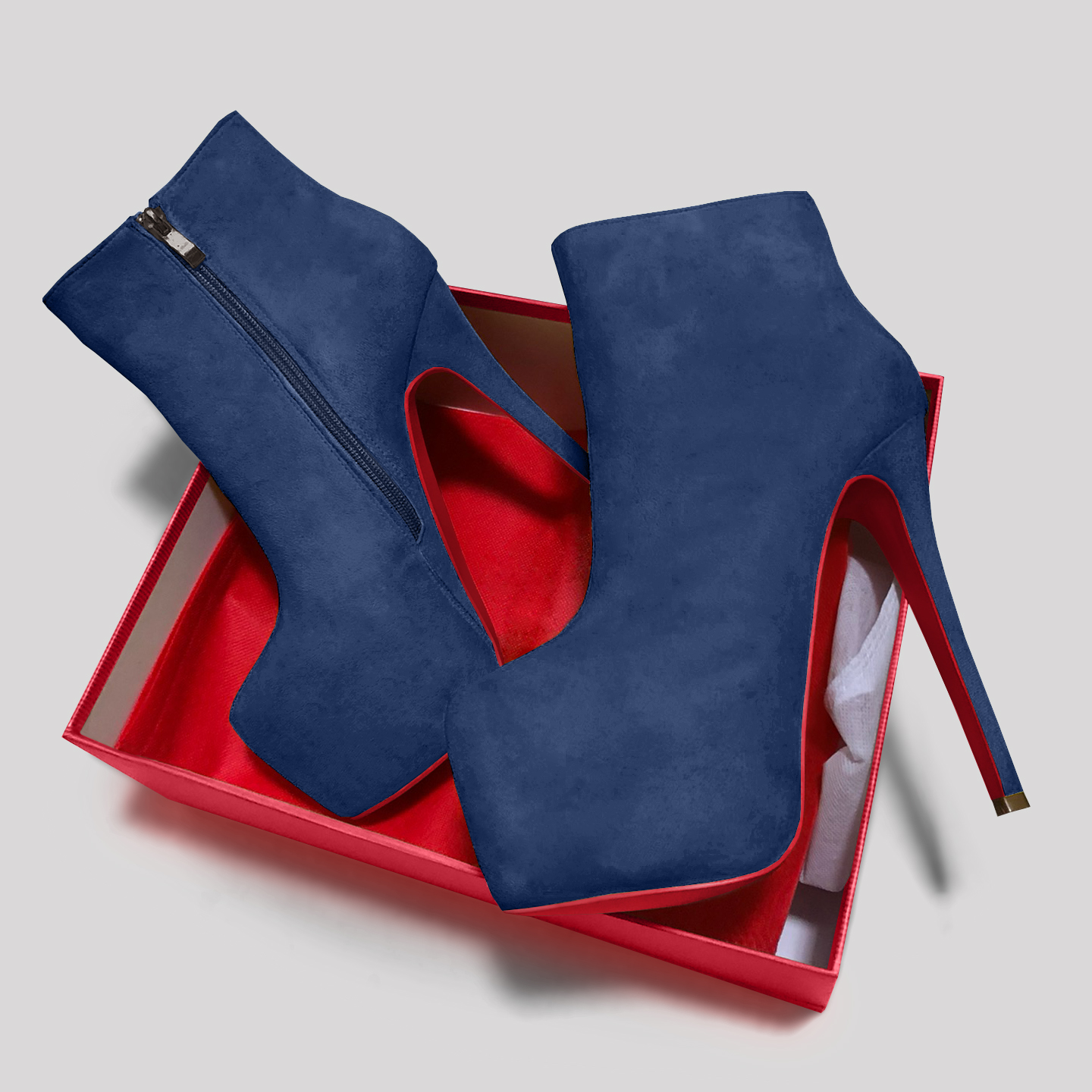 6.1" Women's Sky High Heels Platform Red Bottom Shoes Winter Ankle Boots Suede-MERUMOTE