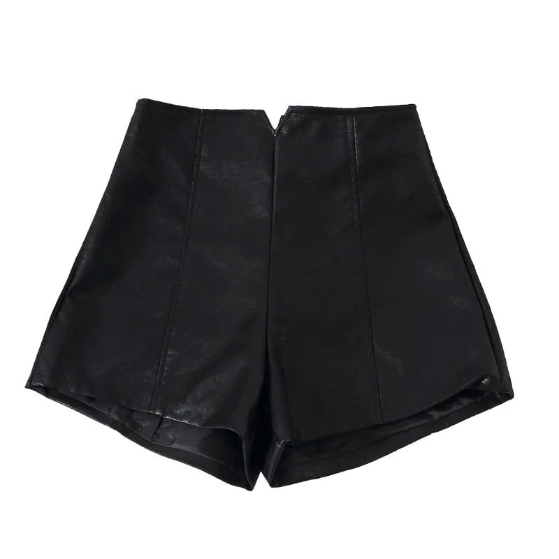 2022 New Fashion High Waist Shorts Vintage Slim Slit High quality Leather Short Sexy Black Red PU Women&#39;s Shorts Summer