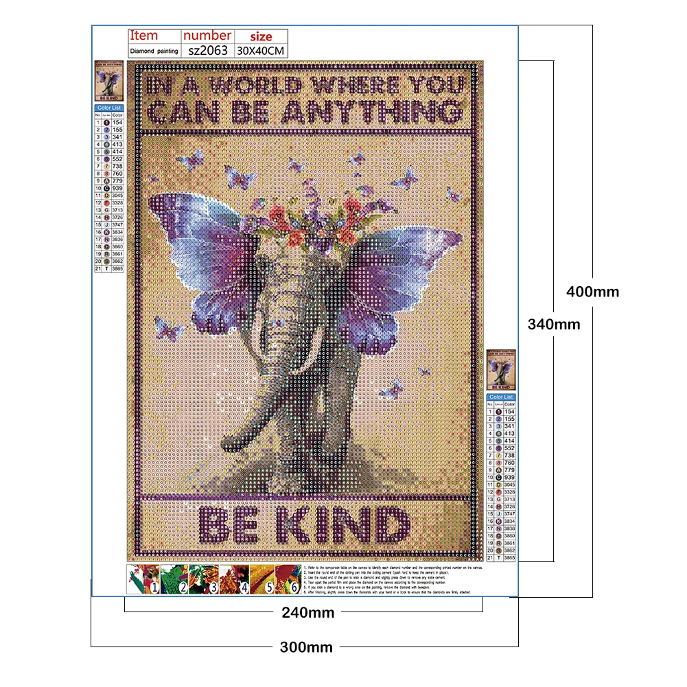 Full Round Diamond Painting 30*40cm - Elephant Calligraphy And Painting Design