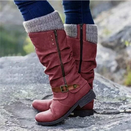 ⏰ Promotion 49% OFF - Women’s Leather Flat Heel Mid-Calf Zipper Boots