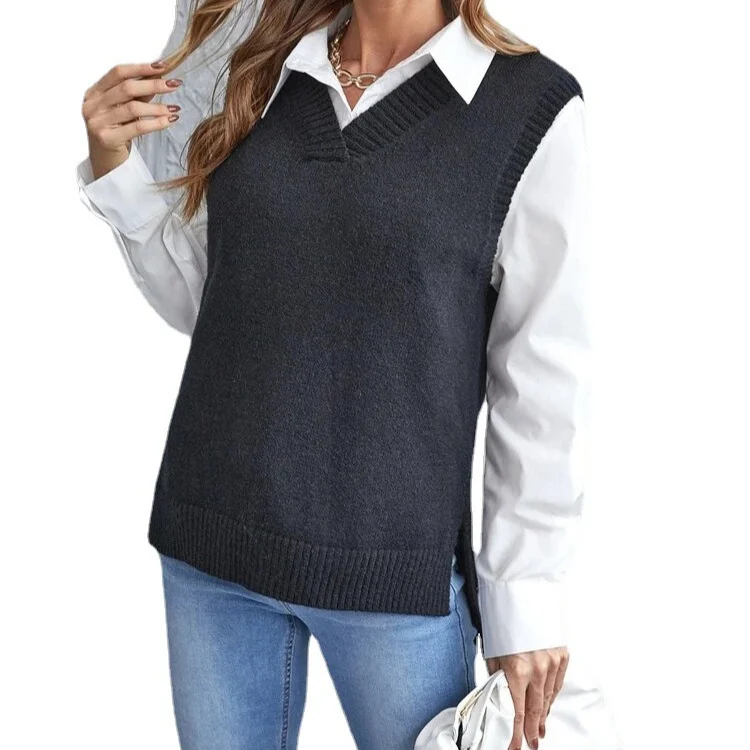 Wongn Wongn And Autumn New Style Irregular Knitting Vest Fashion Casual Women's Wear V-Neck Sweater Women