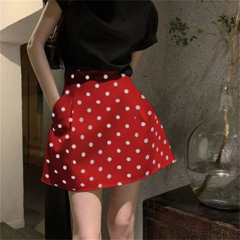 Proslotss stylish dresses Fashion Dot Print Mini Skirt Women Spring Summer Korean High Waist Loose A-line Short Skirt Black Red White Luxury Golf Skirt
