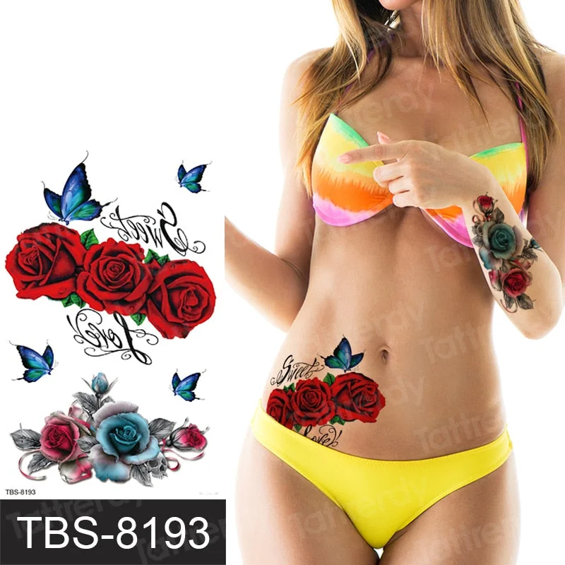 Fashion Colorful Tattoo Waterproof Stickers Beautiful Flowers Tattoo Women New Waterproof Temporary Black Tattoo Sticker Body