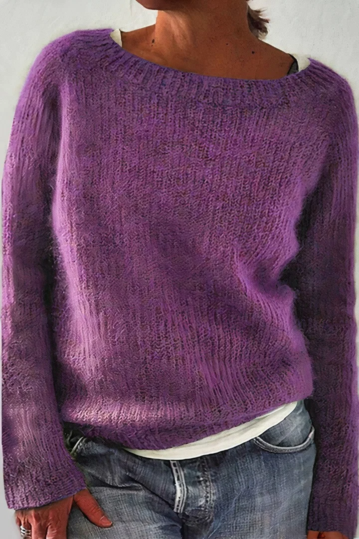 Solid Rib-Knit Round Neck Sweater