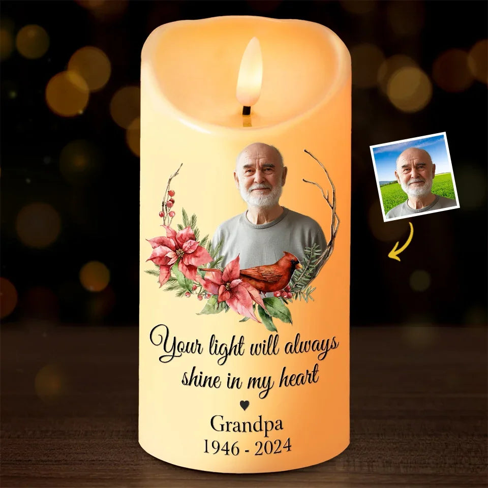 Loveyoufancy Custom Photo You Will Remain In Our Hearts Forever - Memorial Personalized Custom LED Candle - Christmas Gift, Sympathy Gift For Family Members
