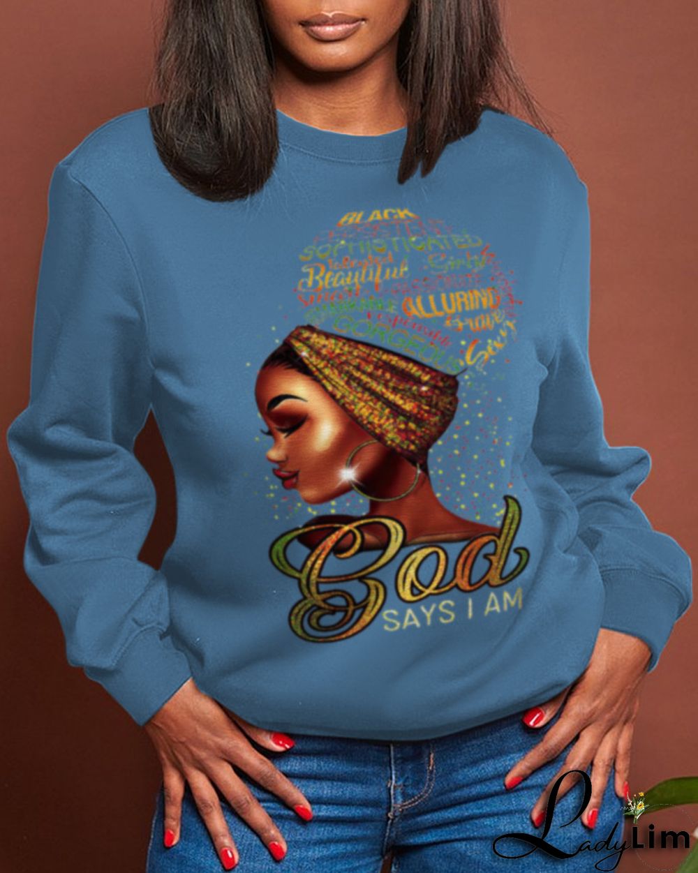 Blue Street Vintage Print Patchwork Letter O Neck Tops