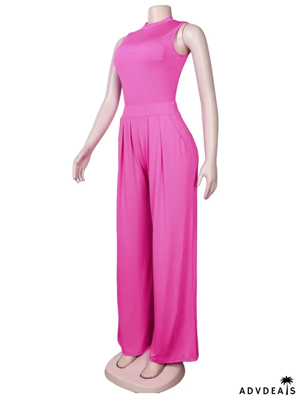 Summer Sexy Pink Sleeveless Top And Wide Pant Wholesale Womens 2 Piece Sets