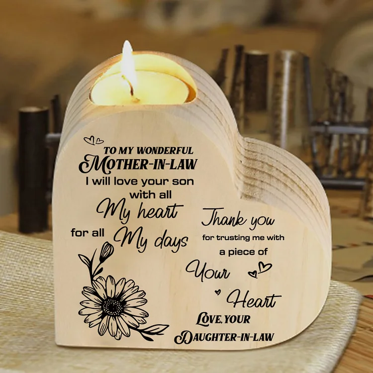 To My Mother-in-law-Wooden Heart Candle Holder Flower Candlesticks "Thank you for trusting me" Gifts For Mother