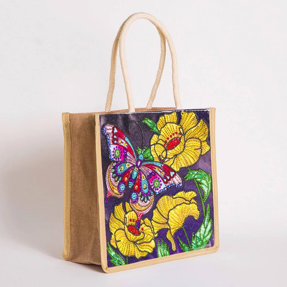 DIY Diamond Painting Linen Shopping Bag - Butterfly Flower