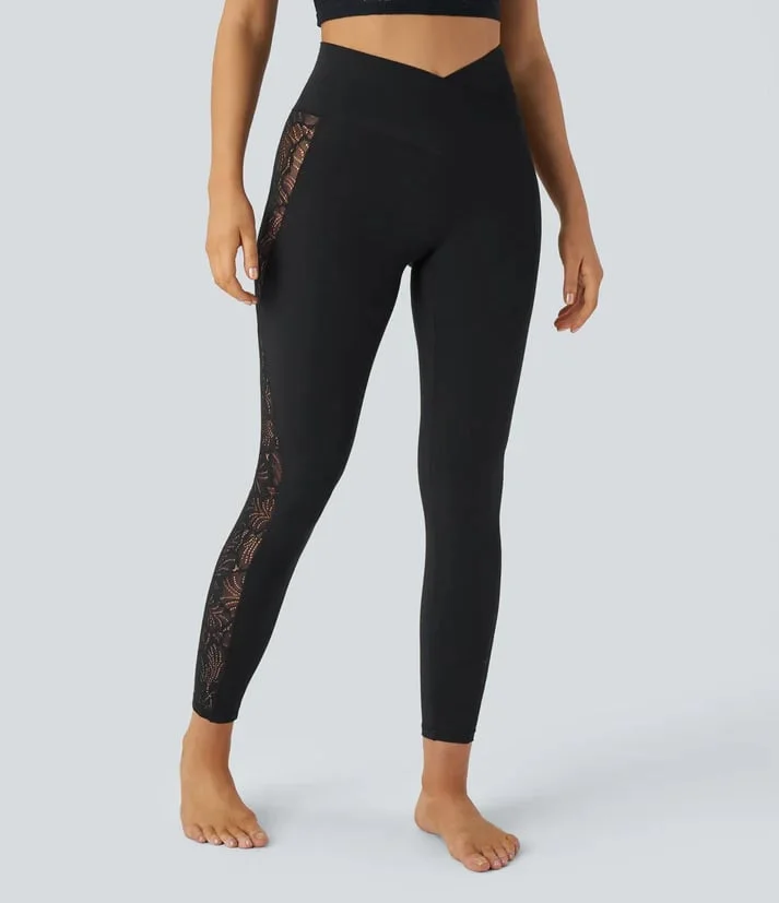 High Waisted Crossover Contrast Lace
