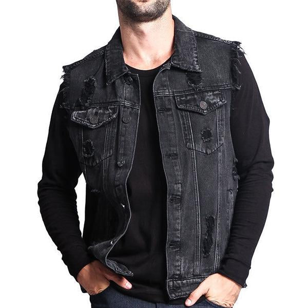 Men's Casual Distressed Ripped Denim Vest 85444127M