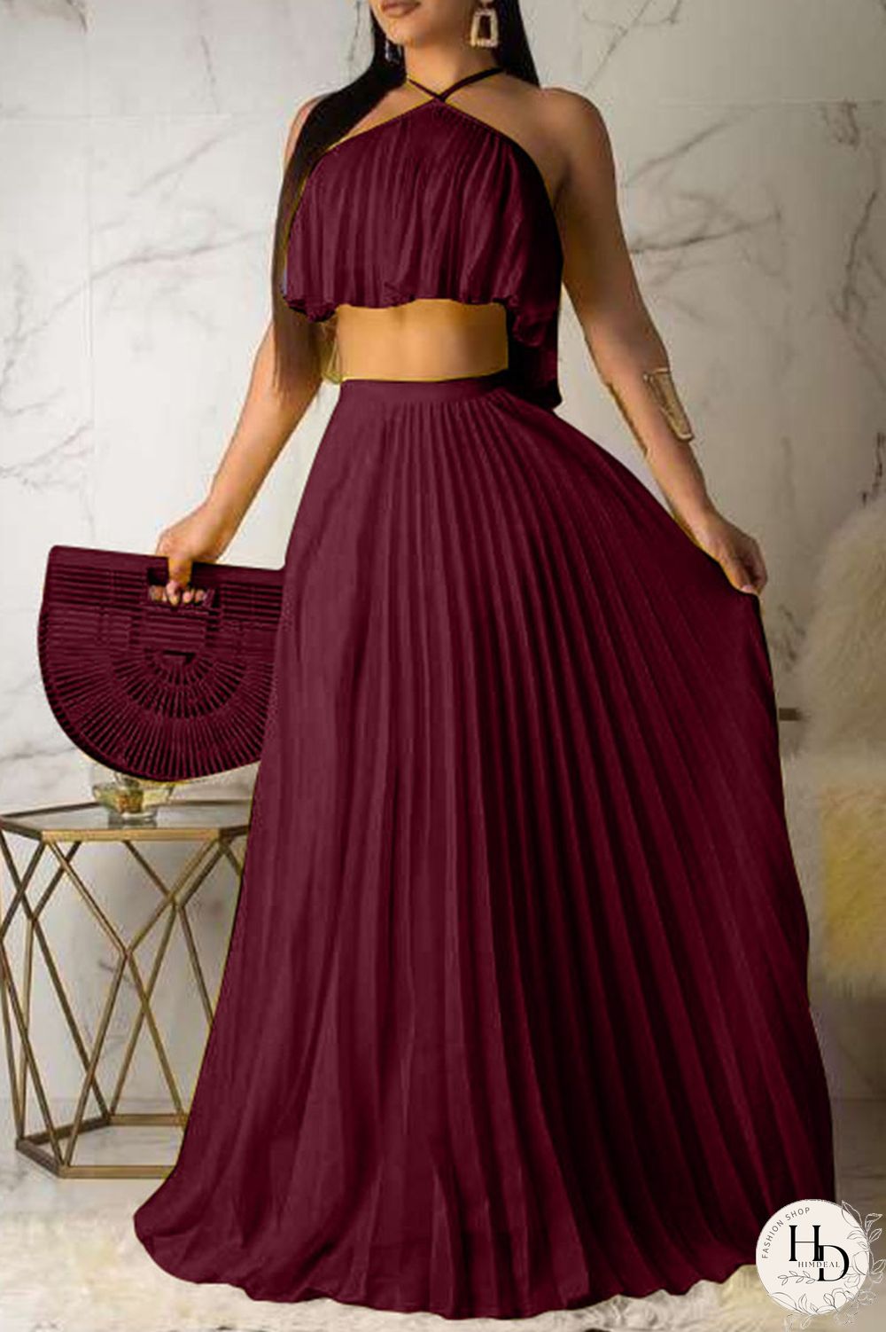 Pink Fashion Sexy Sleeveless Skirt Two-piece Set