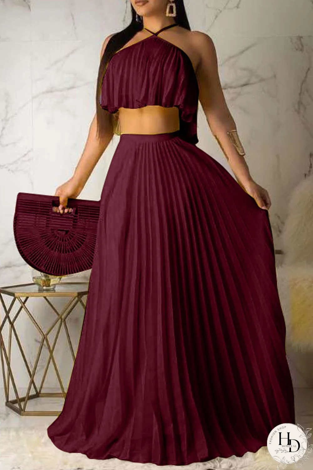 Pink Fashion Sexy Sleeveless Skirt Two-piece Set