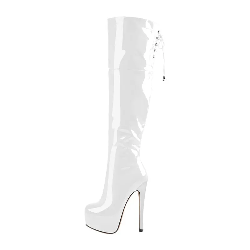 Onlymaker Women's Sexy Platform Zip 16cm High Heel Stiletto Stretch Over The Knee High Boot plus size US5~US15 women boots