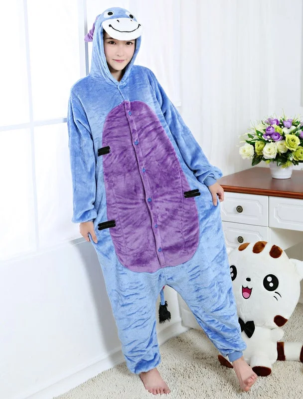 Donkey Kigurumi Pajama Adult Onesie Flannel Animal Sleepwear With Zipper Back Halloween Costume Novameme
