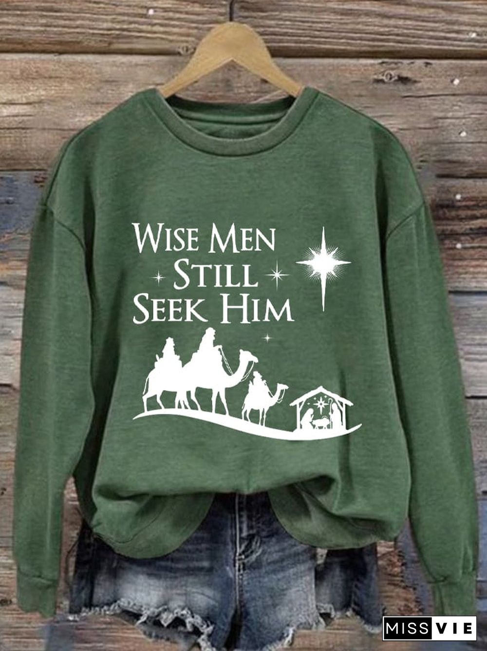 Women's Christmas Faith Wise Men Still Seek Him Christian Printed Sweatshirt