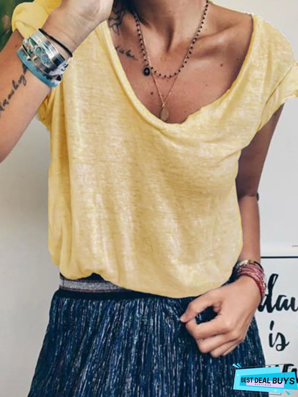 Short Sleeve Cotton-Blend Solid T-shirt