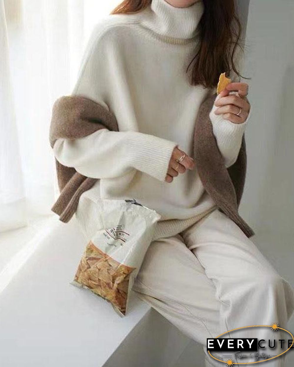 Mnimalistic Pure Color Turtleneck Casual Sweater