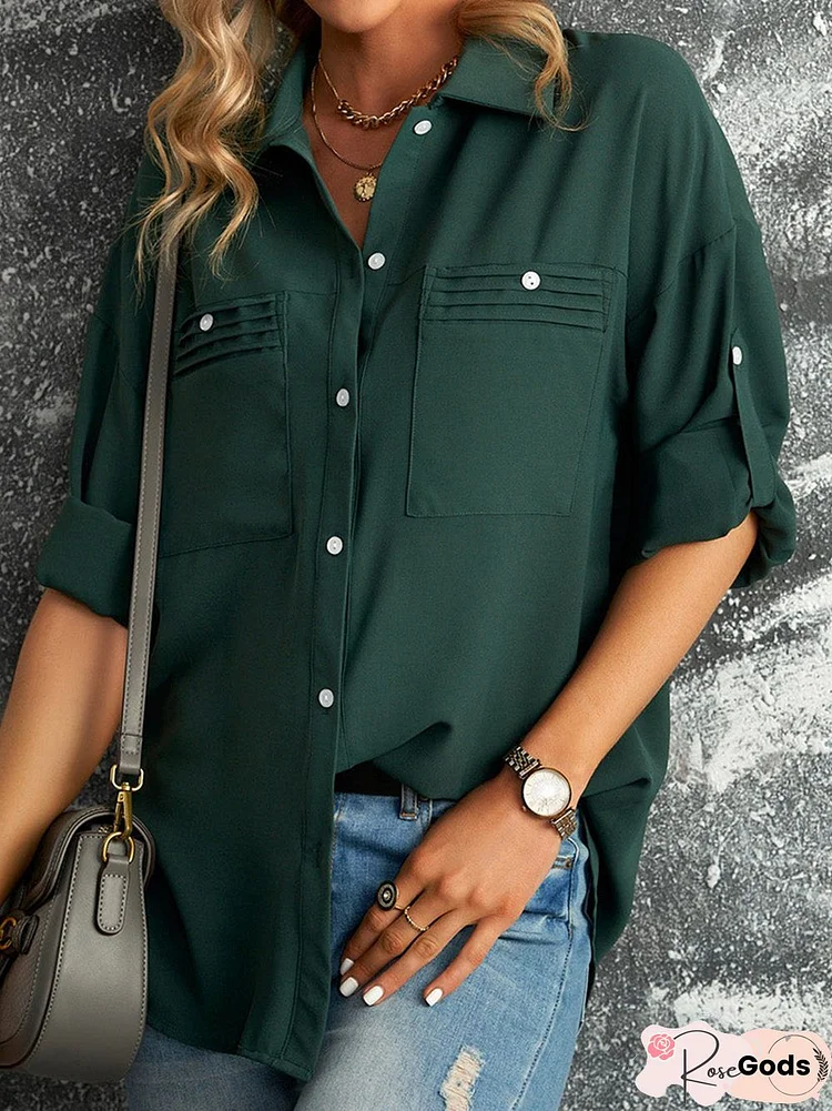 Plain Shawl Collar Buttoned Blouse