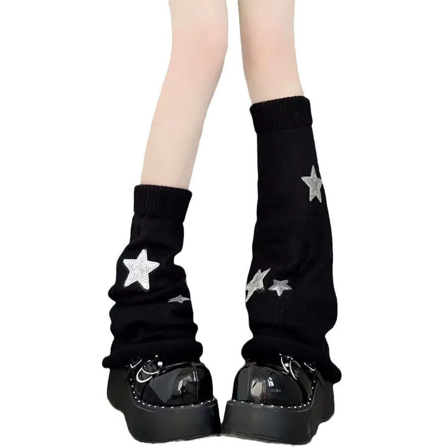 Churchf Churchf Y2k Subculture Jk Socks Female Black Long Leg Socks Knit Socks Set Star Leg Set Hot Girl Heap Pile Tide