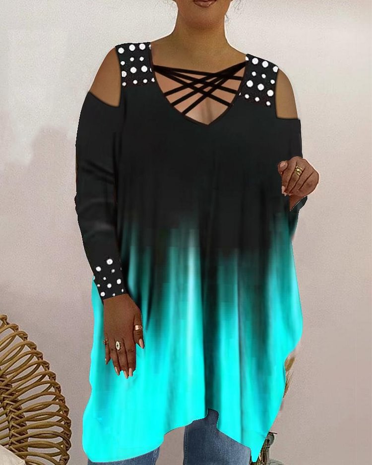 Fashionable V-neck Hollow Aurora Element Oversized Top