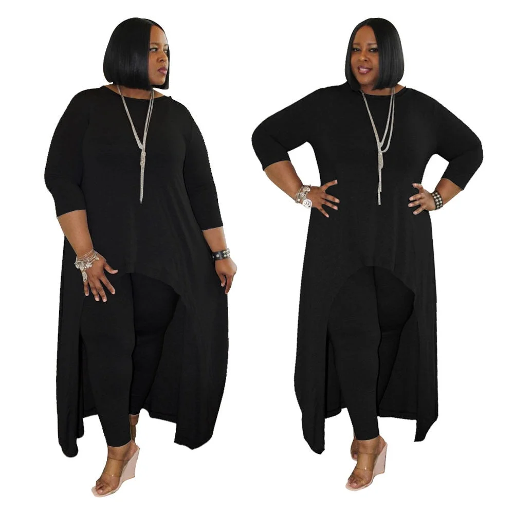 Two Piece Set Plus Size Women Fall Clothing 2021 Solid Long Style Top Leggings Casual Fashion Streetwear Wholesale Dropshipping