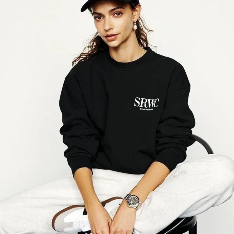 Fitvitalsupplement American Retro Loose Cotton Autumn Women Sweatshirts Long Sleeve Crewneck Thick Pullovers Casual Letters Printing Sweaters