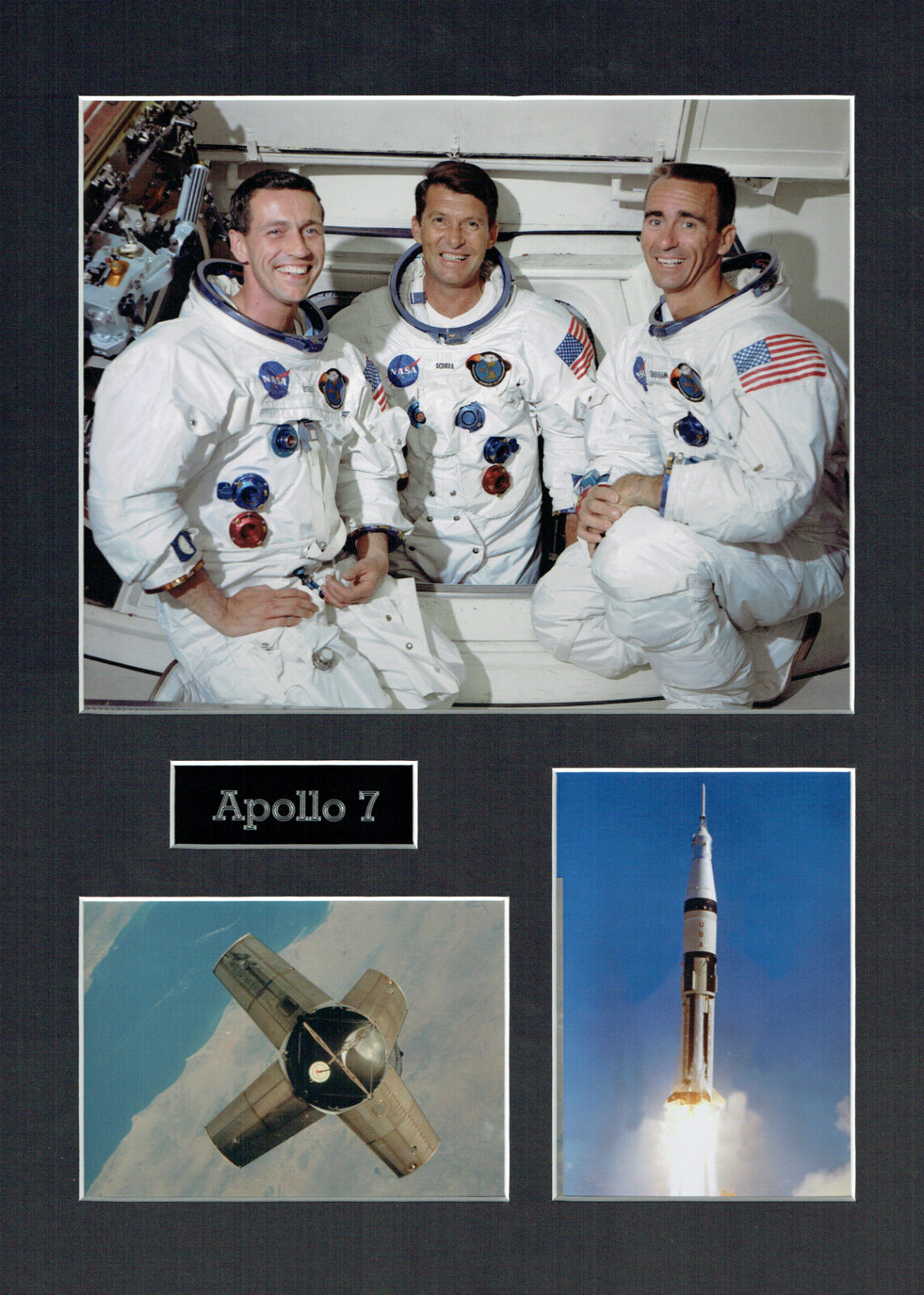 Apollo 7 16x12 Mounted Crew Photo Poster painting Astronaut Space Montage