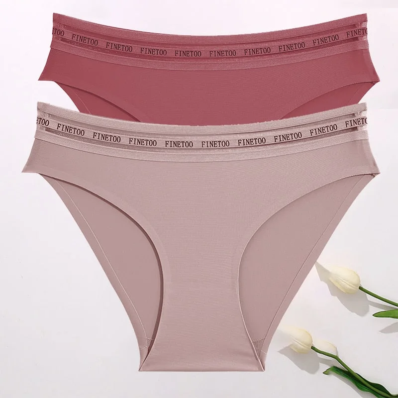 FINETOO 2PCS/Set Women Seamless Panties Lingerie Letter Underpant Ladies 7 Solid Colors L-XXL Woman Sexy Panty Briefs Underwear