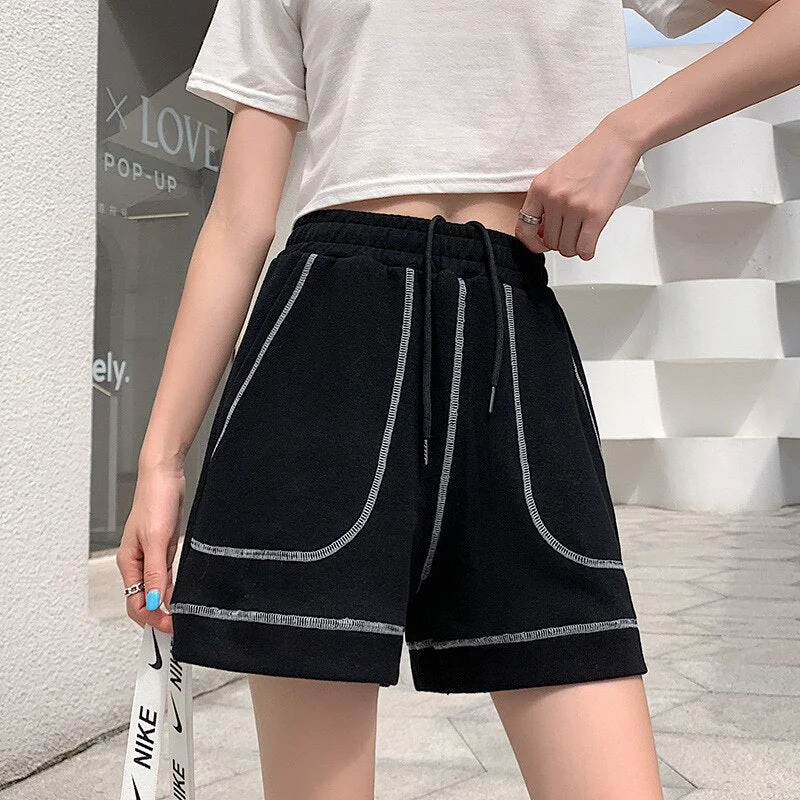 Sports Shorts Women Summer Thin Loose And Thin 2023 New High Waist a-Line Wide-Leg Pants Five-Point Ins Tide With Pockets