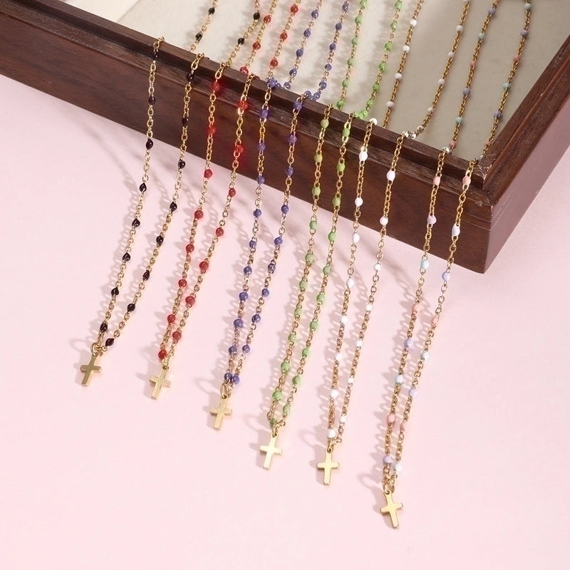 Stainless Steel Titanium Steel Minimalist Cross Enamel Plating Pendant Necklace