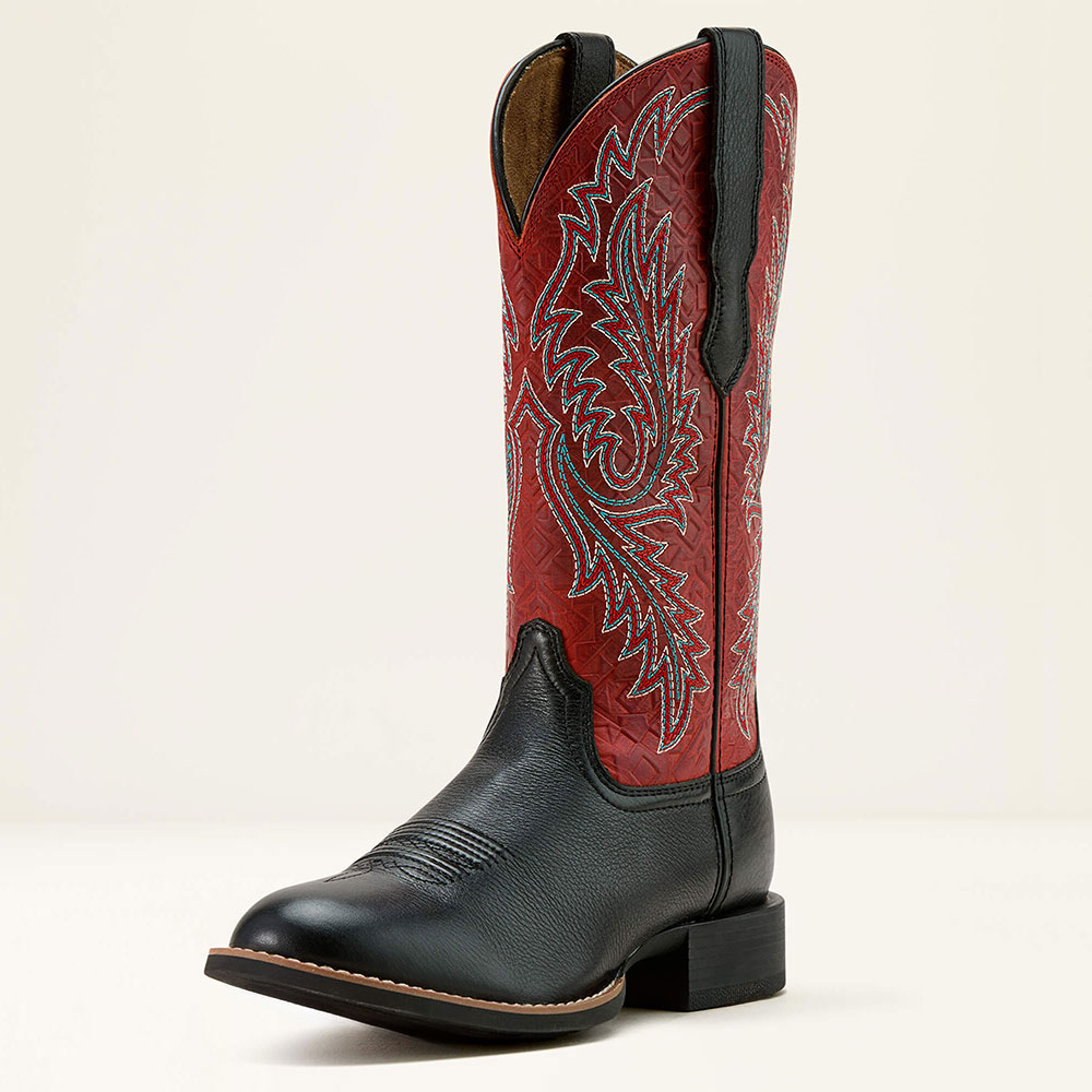 Black & Red Vegan Leather Round Toe Classic Western Cowgirl Boots Nicepairs