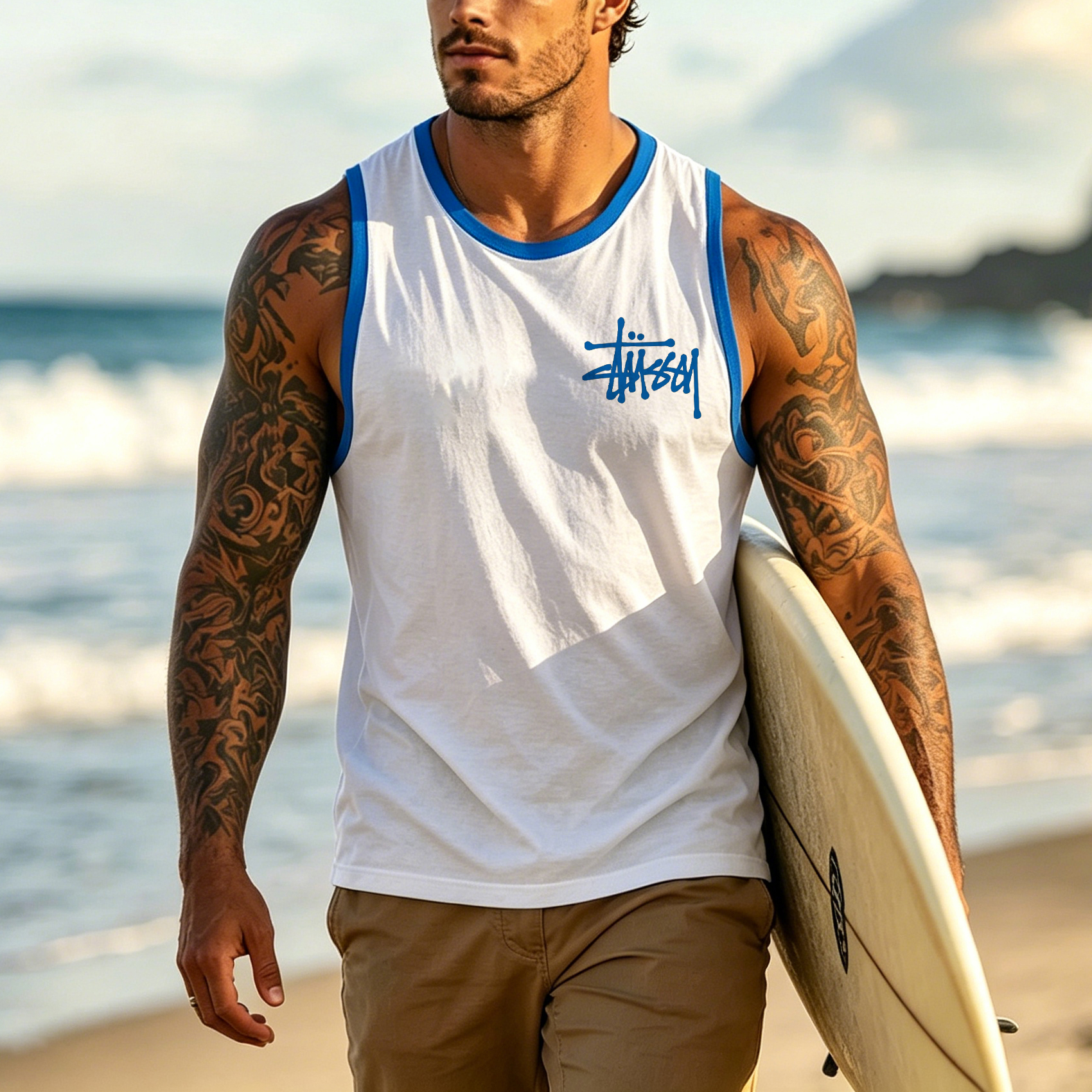 thesupersurf Men's Casual Surf Logo Print Contrast Tank Top 