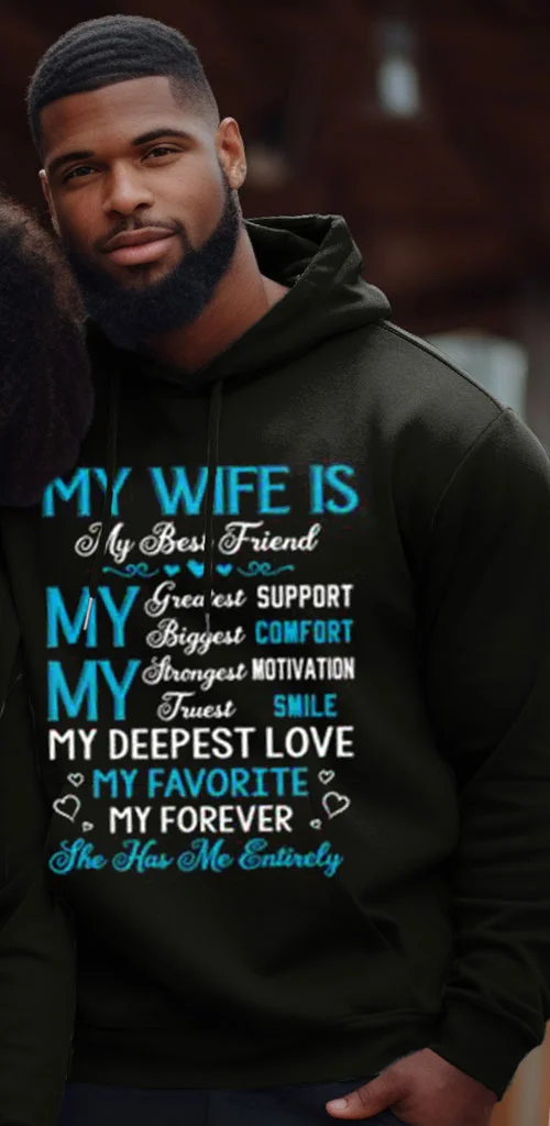 Couple's Plus Size My Husband Wife Is My Best Friend Couple Matching Hoodie Long Sleeve Hoodie