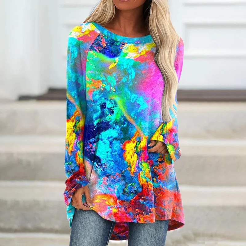 Colorful Tie-dye Printed Loose Long-sleeved T-shirt