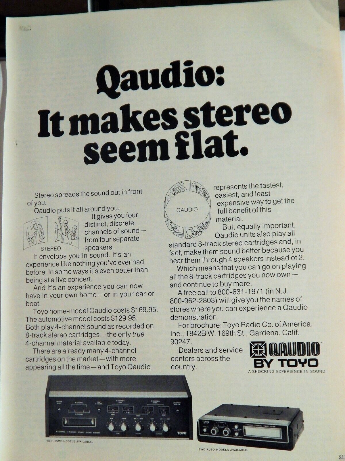 QAUDIO 4-CHANNEL SOUND PROCESSOR 1971 VINTAGE Photo Poster painting AD, RARE SOUGHT EPHEMERA