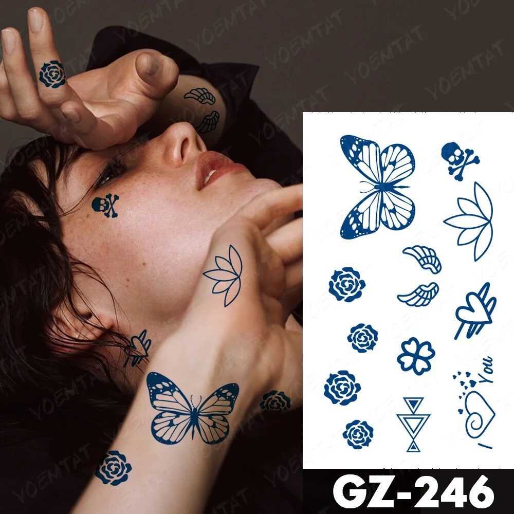 Sdrawing Lasting Ink Tattoos Body Art Waterproof Temporary Tattoo Sticker Butterfly Fairy Tatoo Arm Fake Feather Rose Swallow Tatto