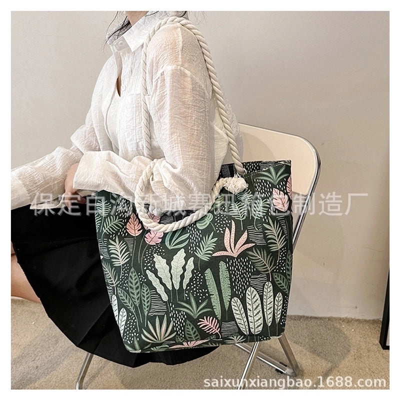 Women’s Large Canvas Animal Vacation Ethnic Style Zipper Tote Bag