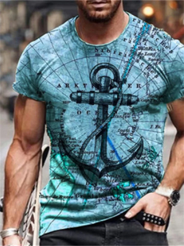 Summer Men's Polyester Round Neck Casual Wear Novelty Pattern Printed 3D T-shirt