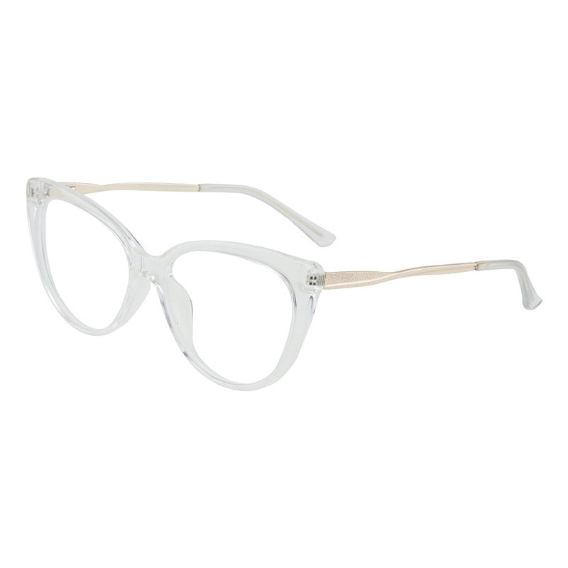 New Retro Cat’s Eye Frame Glasses Stylish Simple And Versatile Metal Leg Anti-Blue Ray Plain Glasses Tide