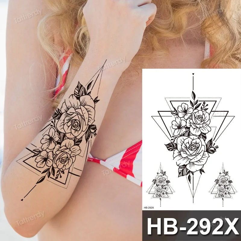 Sdrawing henna black lace mandala flowers sexy waterproof temporary tattoo for women thigh body tattoo sketch flower rose peony big