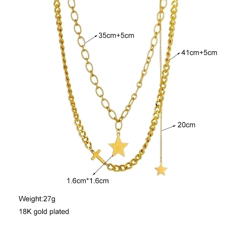 304 Stainless Steel 18K Gold Plated Retro Layered Plating Solid Color Necklace