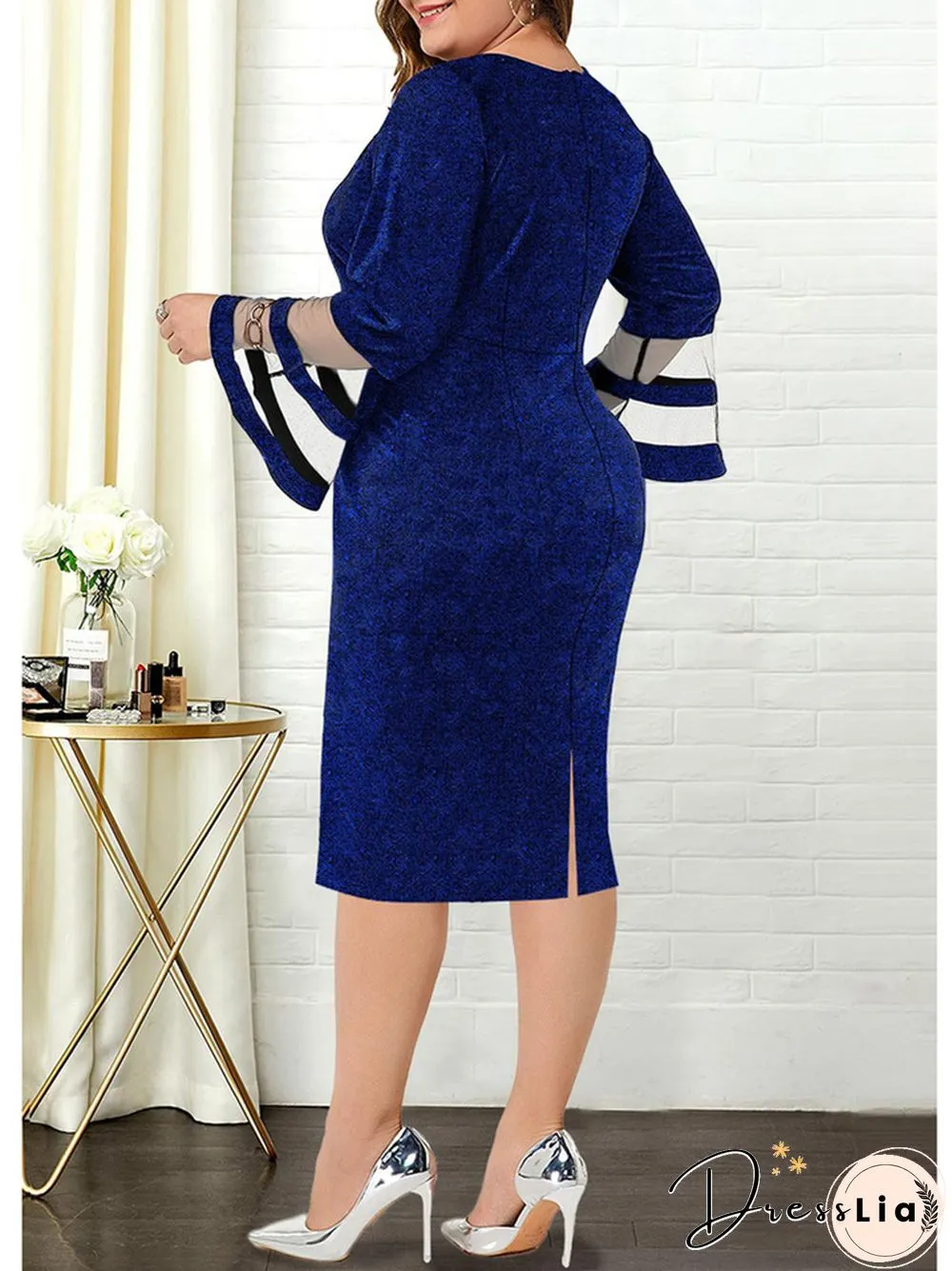 Large Shiny Slim Party Dress with Mesh Stitching Medium and Long Slim Skirt In Stock